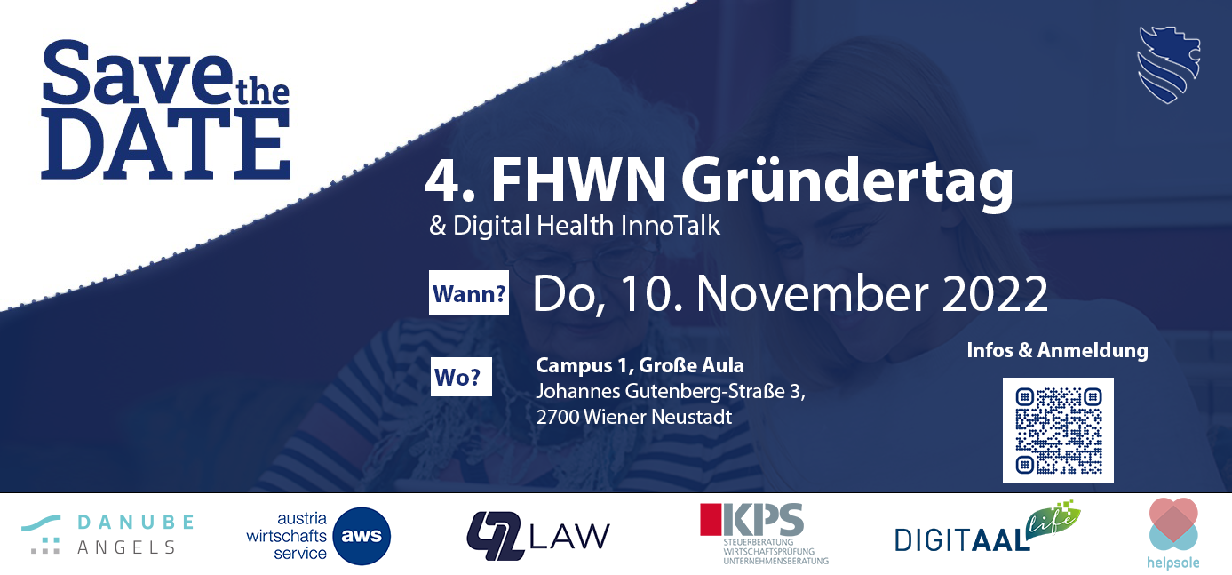 Einladung zum FHWN Gründertag am 10.11.2022 in Wiener Neustadt zum Thema "Digital Health"